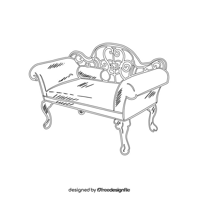 Vintage Couch black and white clipart