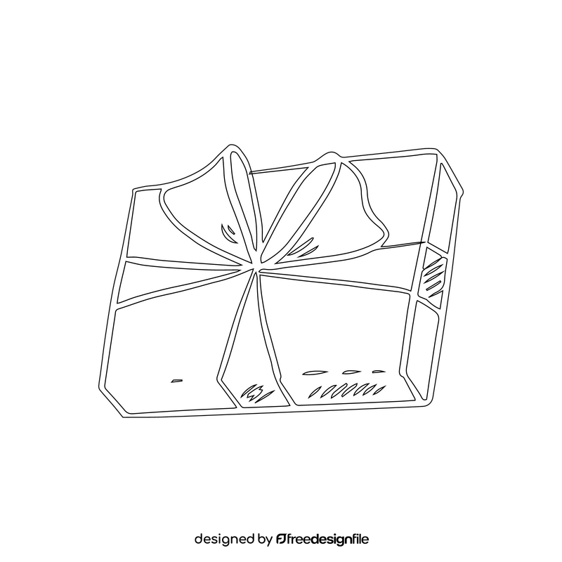 Gift Box with a Bow black and white clipart