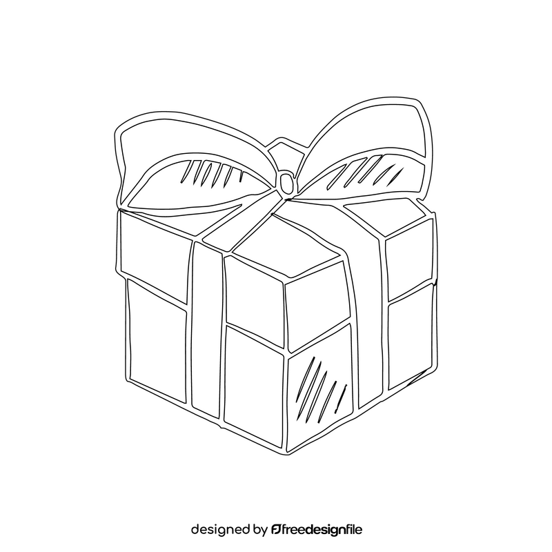 Gift Box with Bow black and white clipart