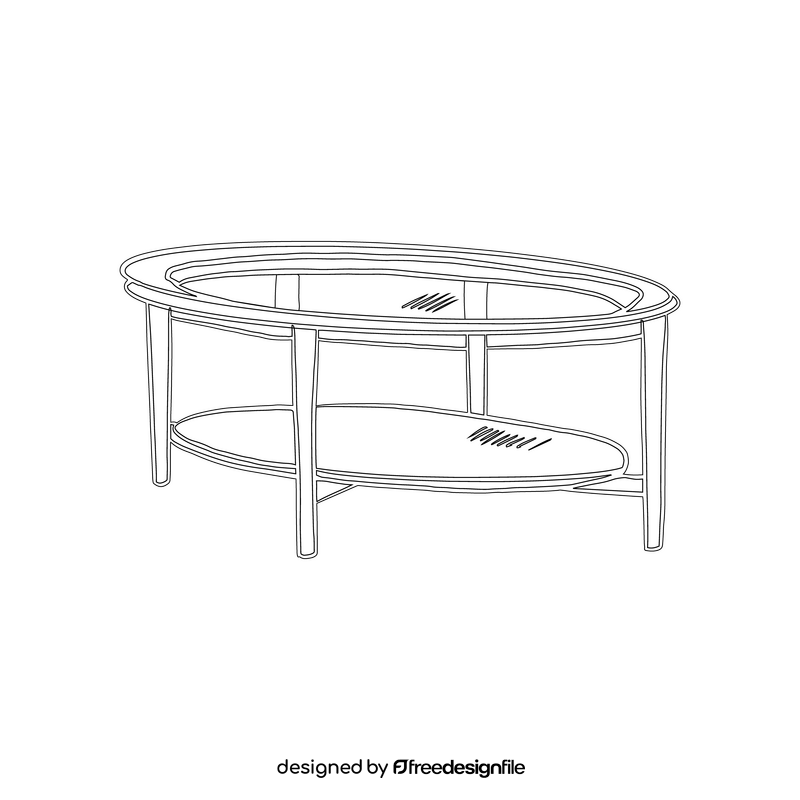 Glass Top Oval Coffee Table black and white clipart