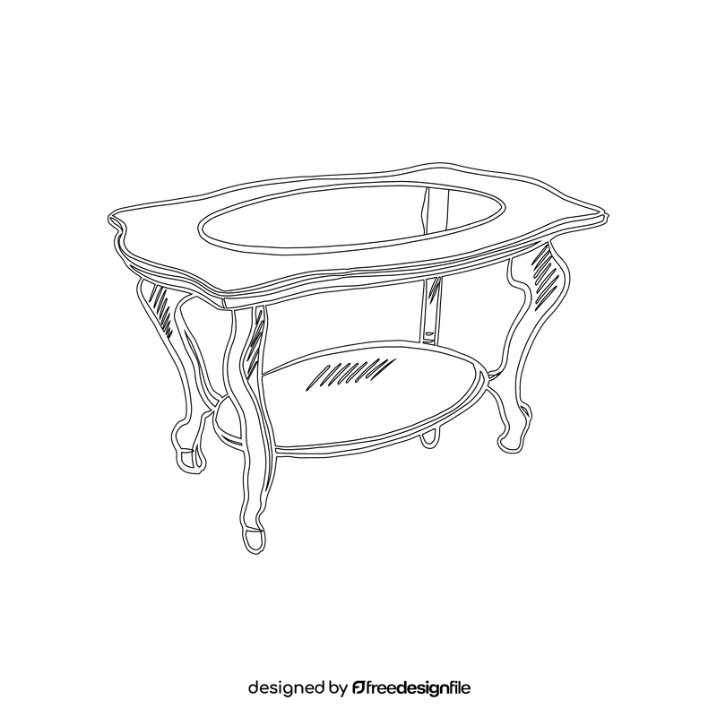 Traditional Glass Top Coffee Table black and white clipart
