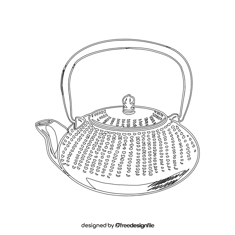 Cast Iron Teapot black and white clipart