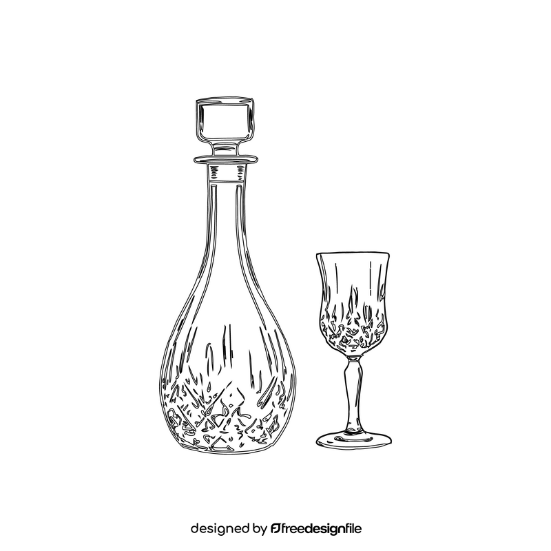 Carafe with Glass black and white clipart