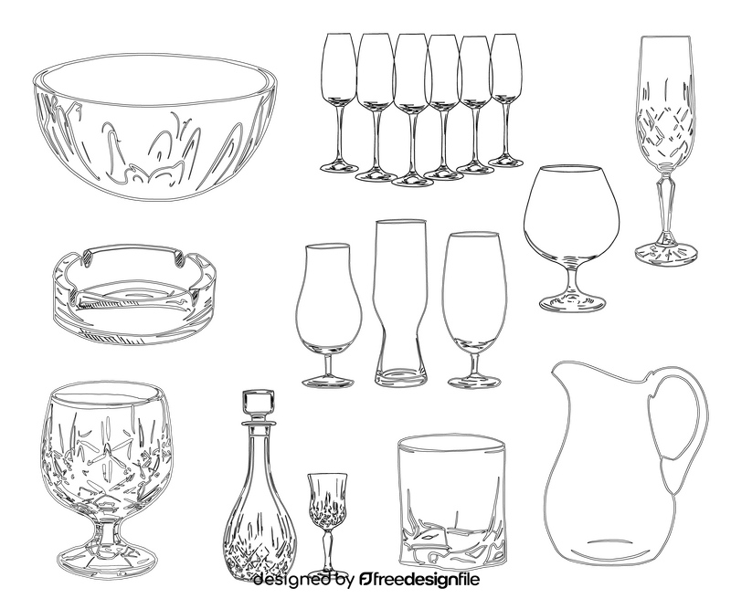 Glass Set black and white vector