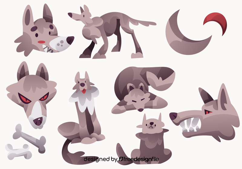Wolf cartoon set vector
