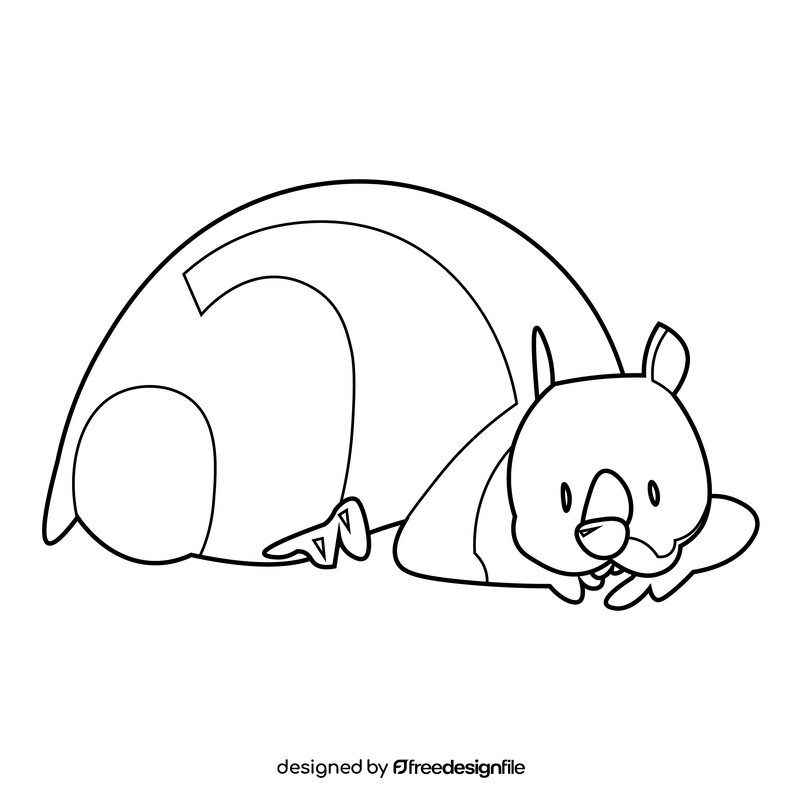 Wombat lying black and white clipart