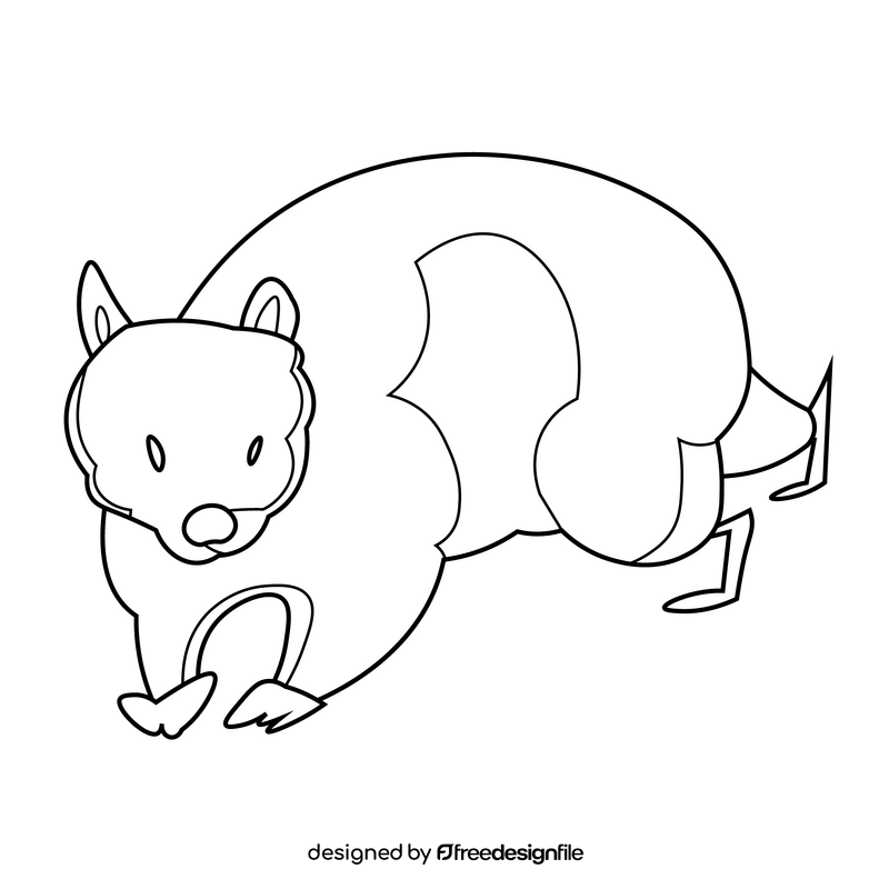 Wombat walking black and white clipart