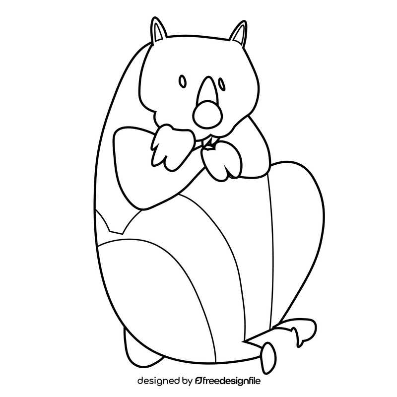 Wombat sitting drawing black and white clipart