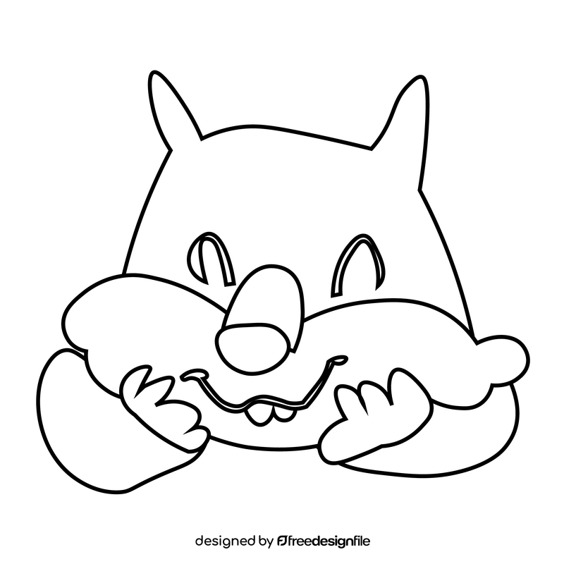 Cute wombat smile drawing black and white clipart