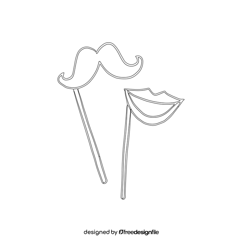 Mustache and Lips on a Stick black and white clipart