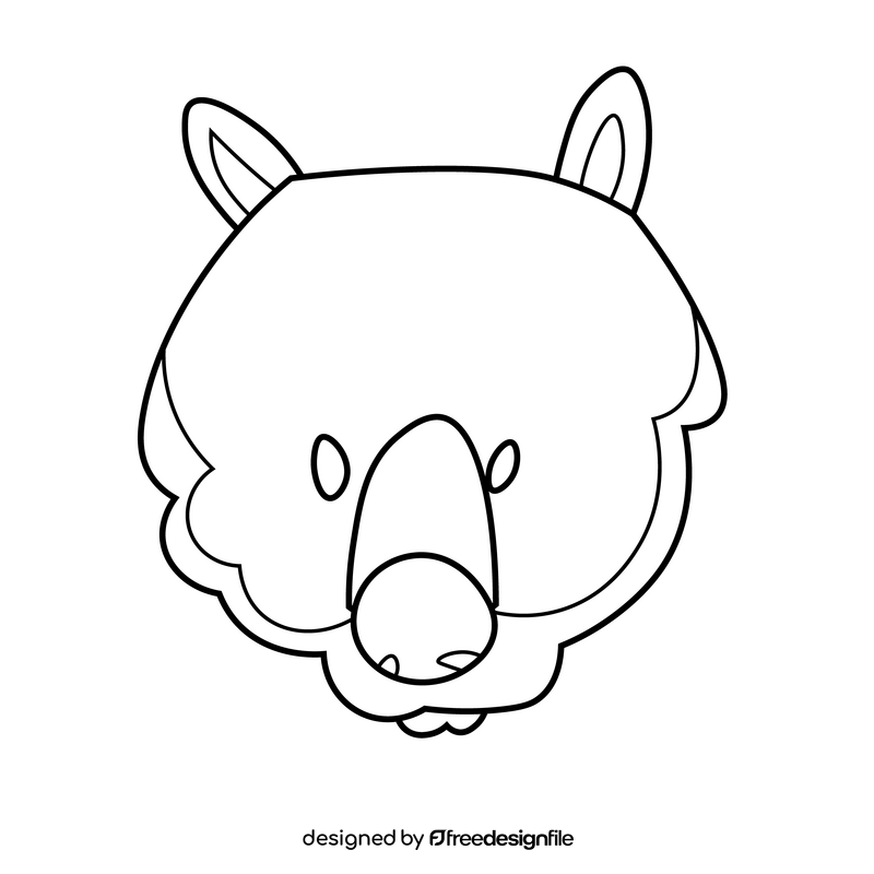 Cartoon wombat head black and white clipart