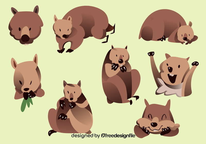 Wombat cartoon set vector