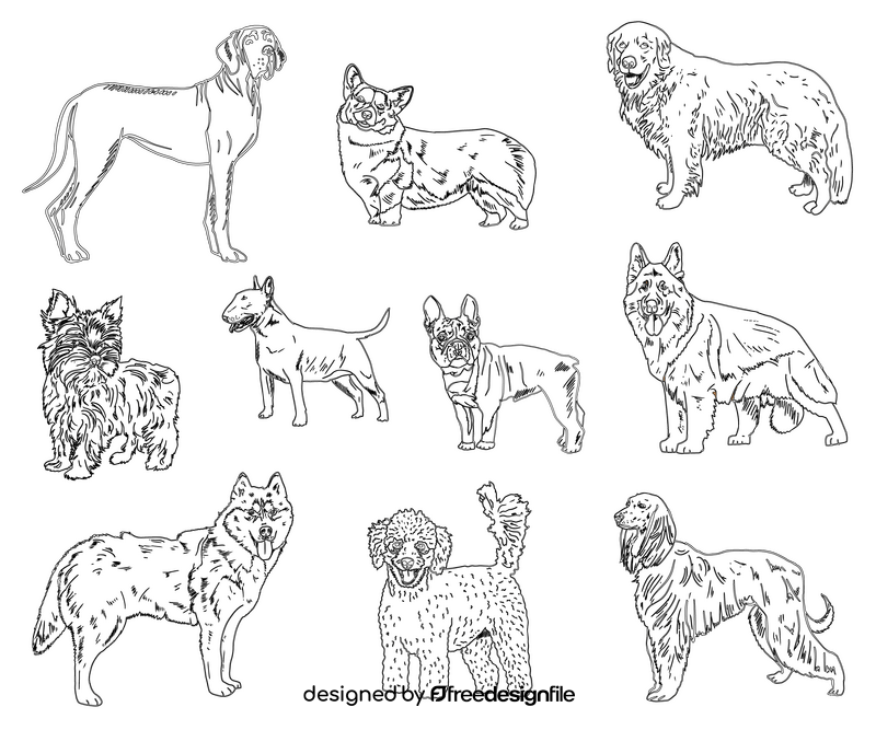 Dog Breeds black and white vector