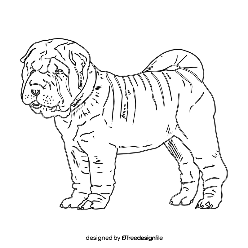 Shar Pei Puppy black and white clipart