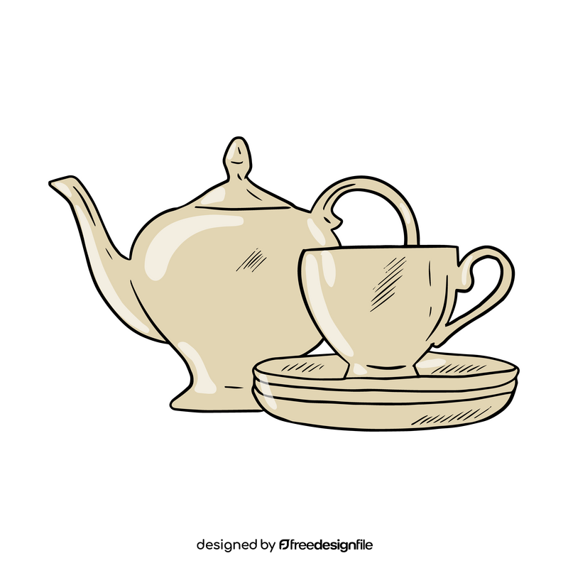 Pottery Teapot, Cup, Plate clipart