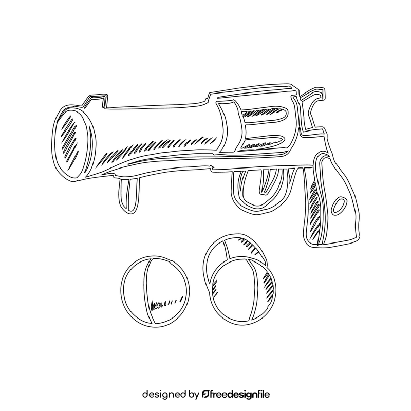 Pistol with Balls black and white clipart