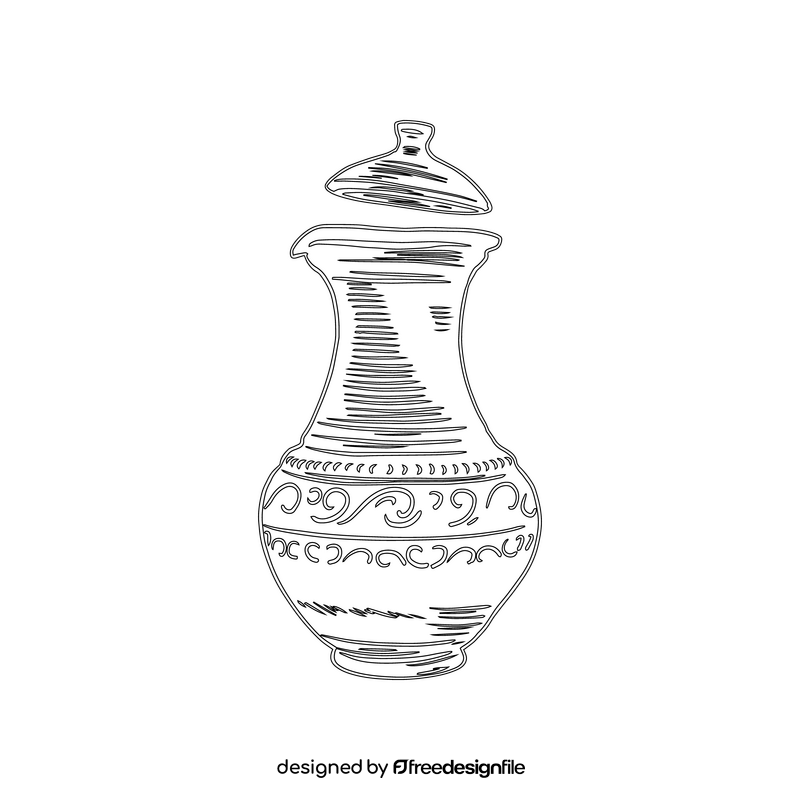 Pottery Decanter with Lid black and white clipart