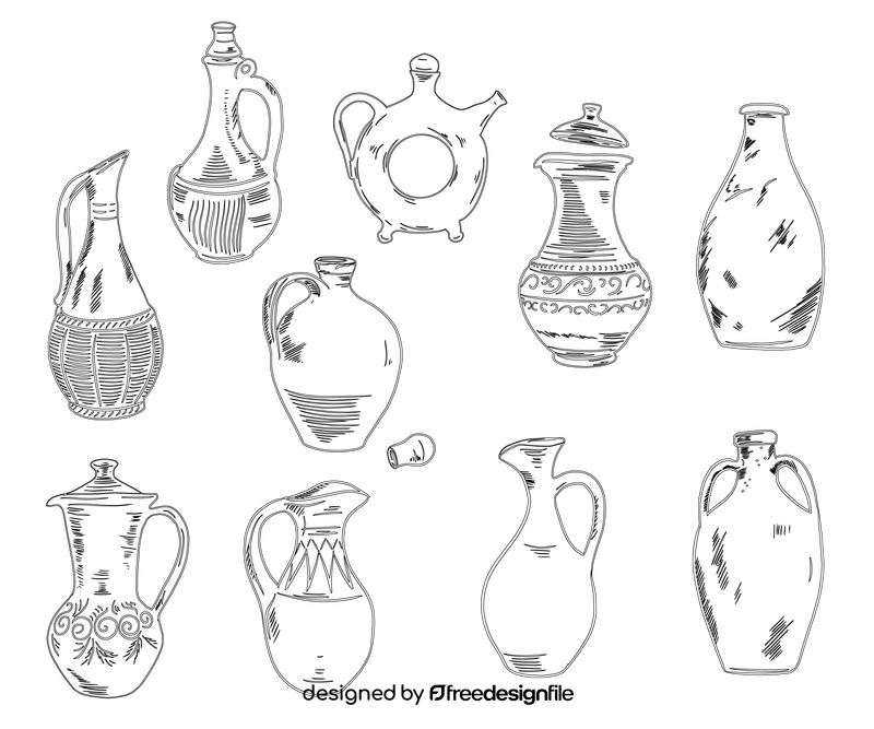 Pottery Decanters black and white vector