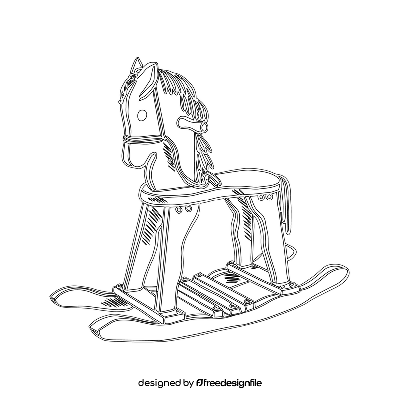 Wooden Rocking Horse black and white clipart