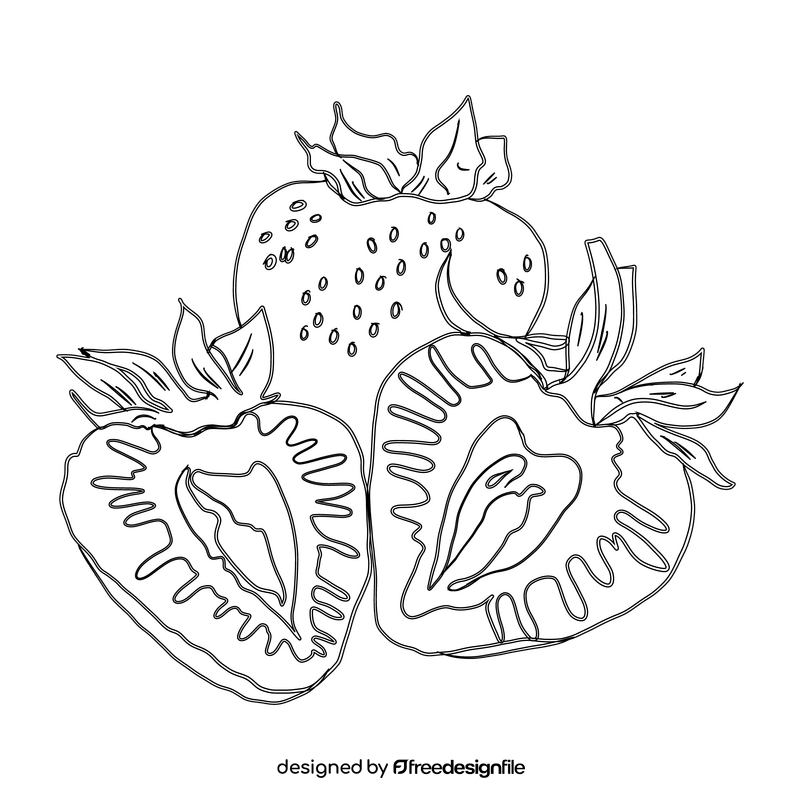 Whole and a Half of Strawberries black and white clipart