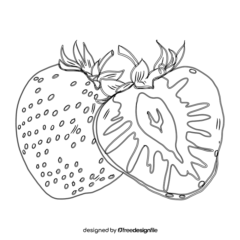 Whole and a Half of a Strawberry black and white clipart