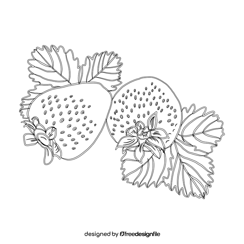 Strawberries with Leaves black and white clipart