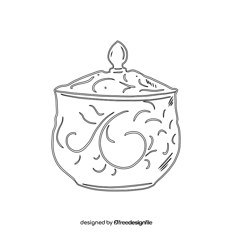 Pottery Sugar Bowl with Lid black and white clipart