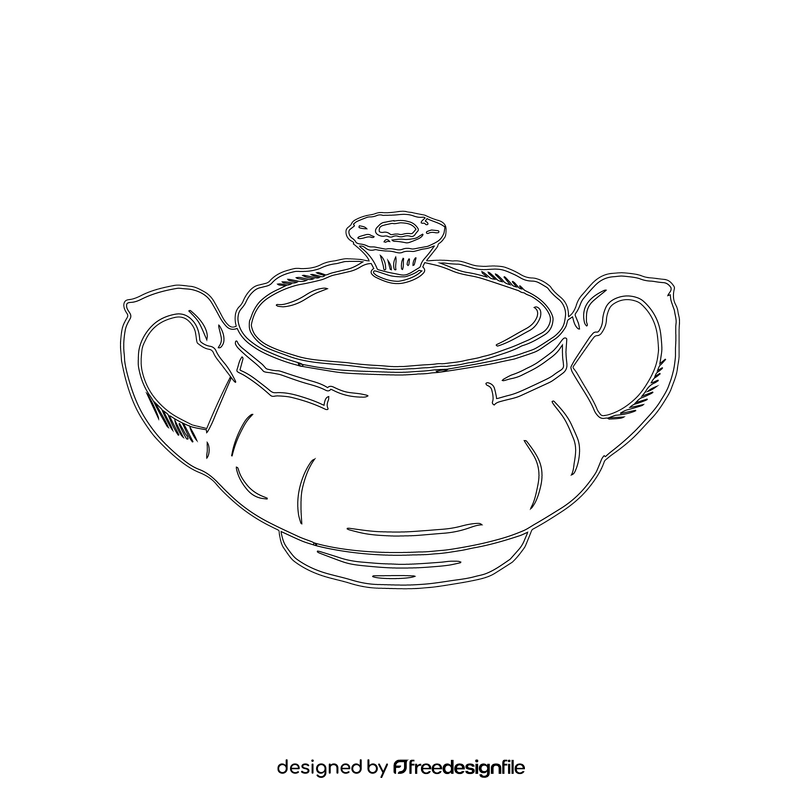 Pottery Sugar Bowl with Lid black and white clipart