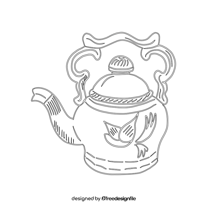 Floral Vintage Teapot black and white clipart