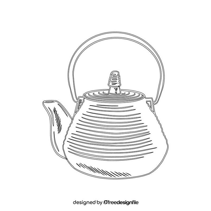 Japanese Teapot black and white clipart