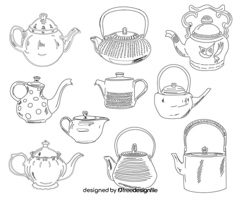Teapots black and white vector