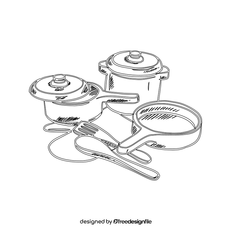 Set of Toy Dishes black and white clipart