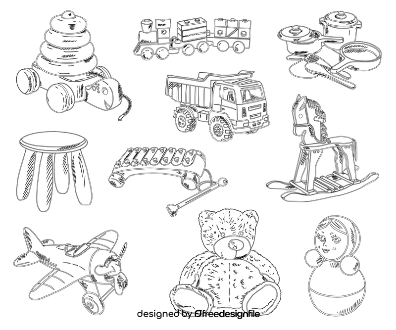 Set of Toys black and white vector