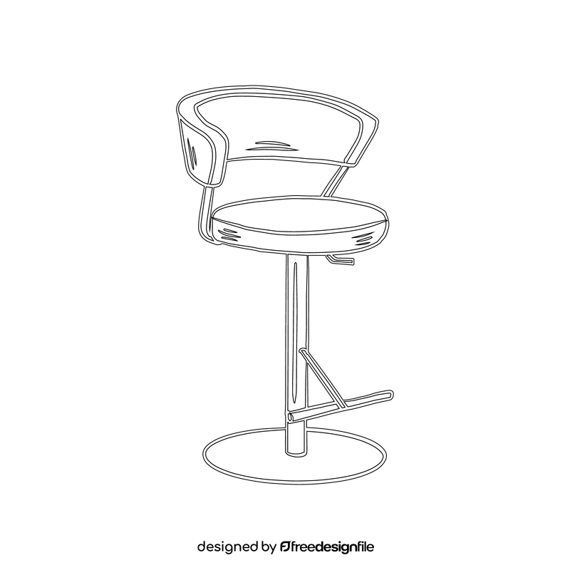 Pedestal Bar Stool with Back black and white clipart