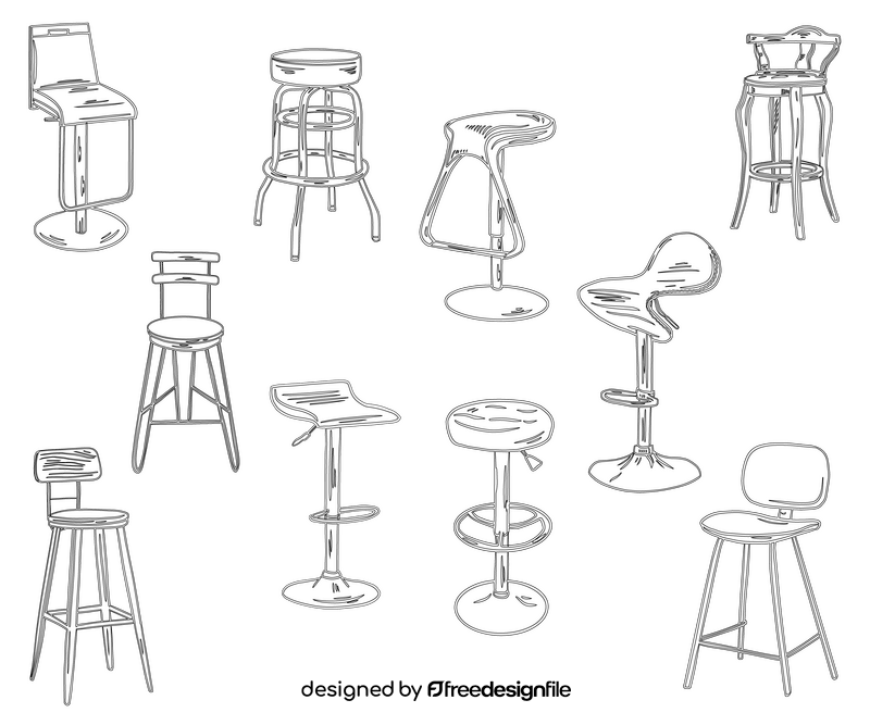 Set of Bar Stools black and white vector