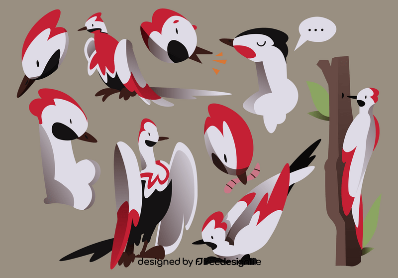 Woodpecker cartoon set vector