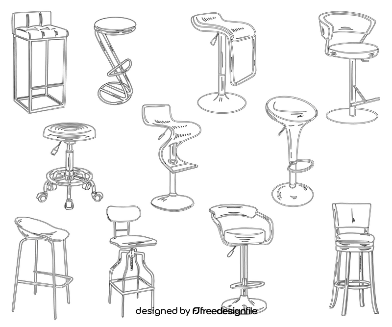 Set of Bar Stools black and white vector