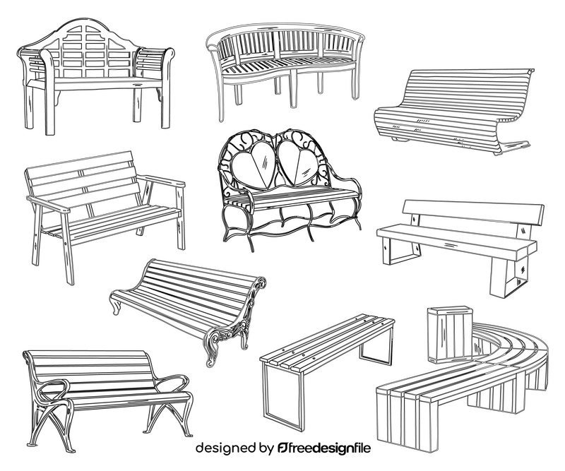 Set of Benches black and white vector