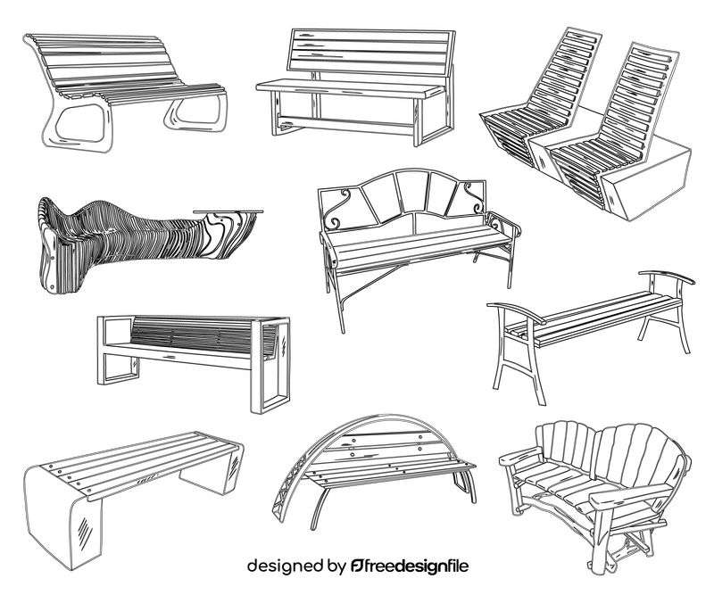 Set of Benches black and white vector