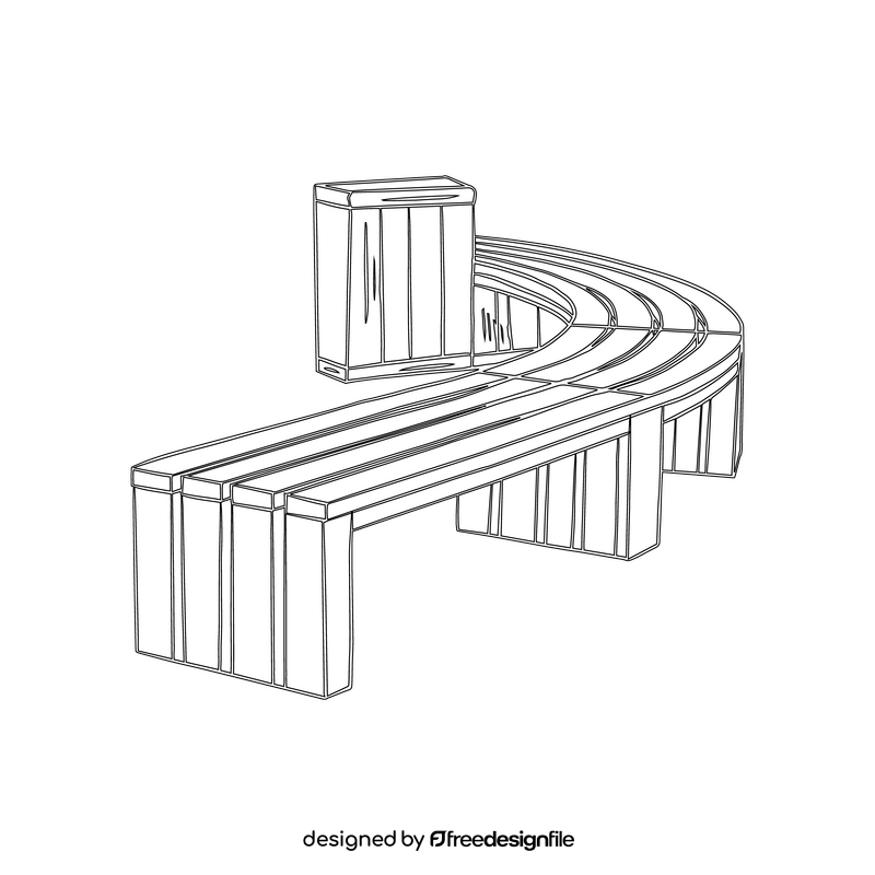 Curved Backless Garden Bench black and white clipart