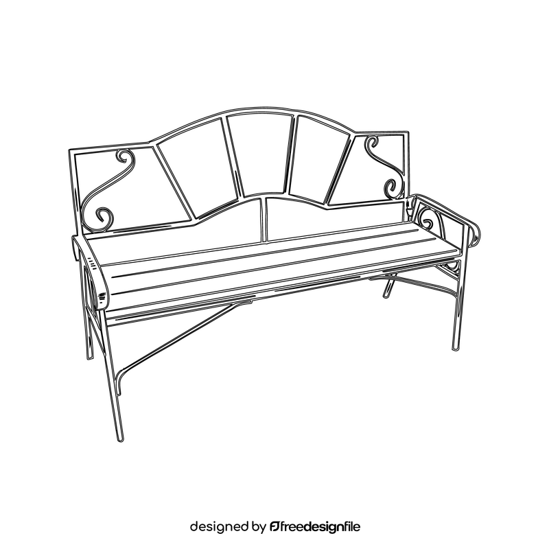 Metal Frame Wooden Bench black and white clipart