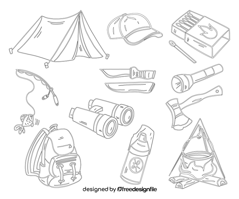 Set of Camping black and white vector