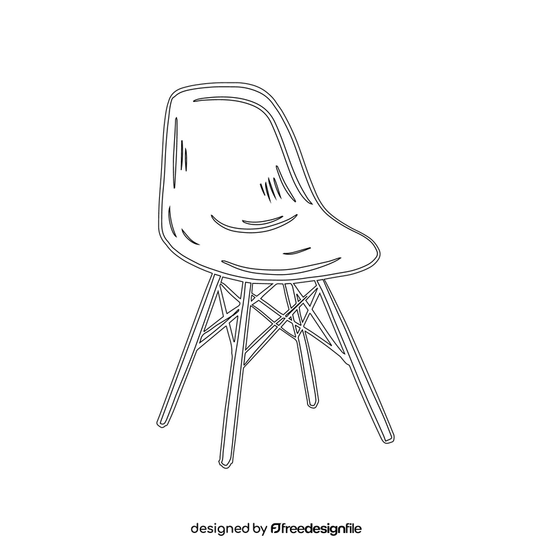 Aspen Plastic Chair with Wooden Legs black and white clipart