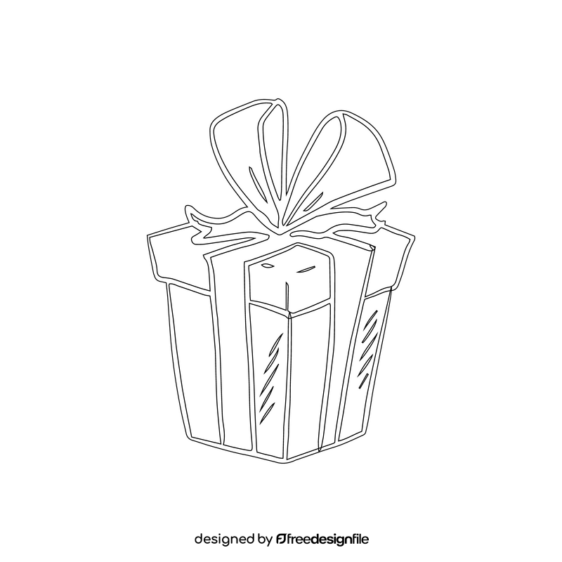 Gray Gift Box with Blue Bow black and white clipart