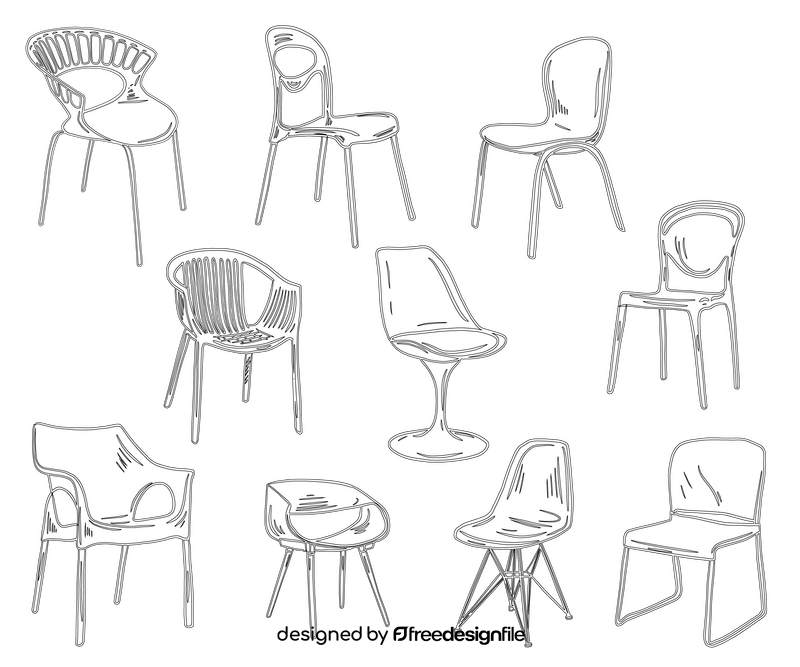 Set of Plastic Chairs black and white vector