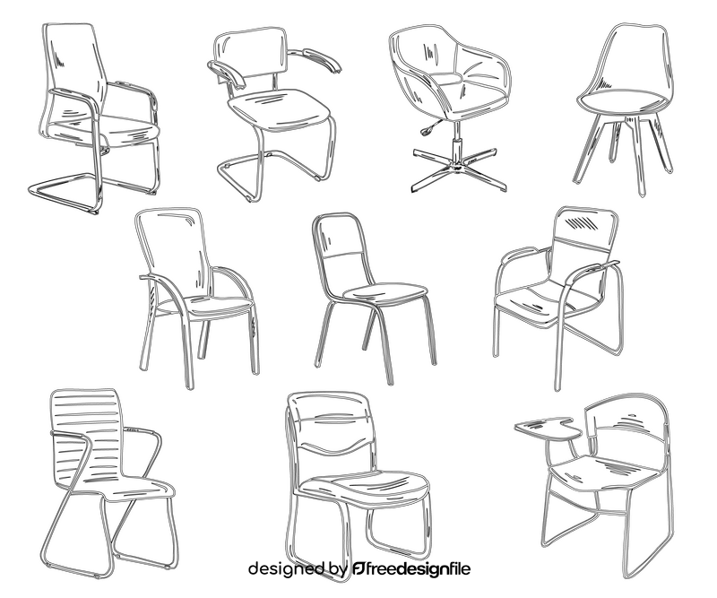 Set of Office Chairs black and white vector
