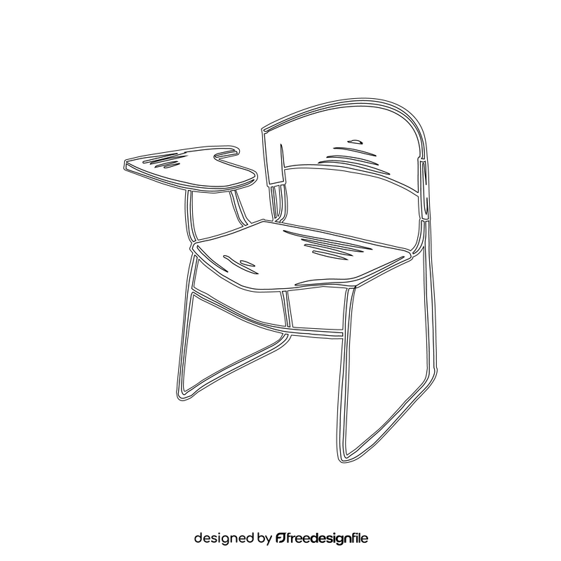 Student Chair with Tablet Arm black and white clipart