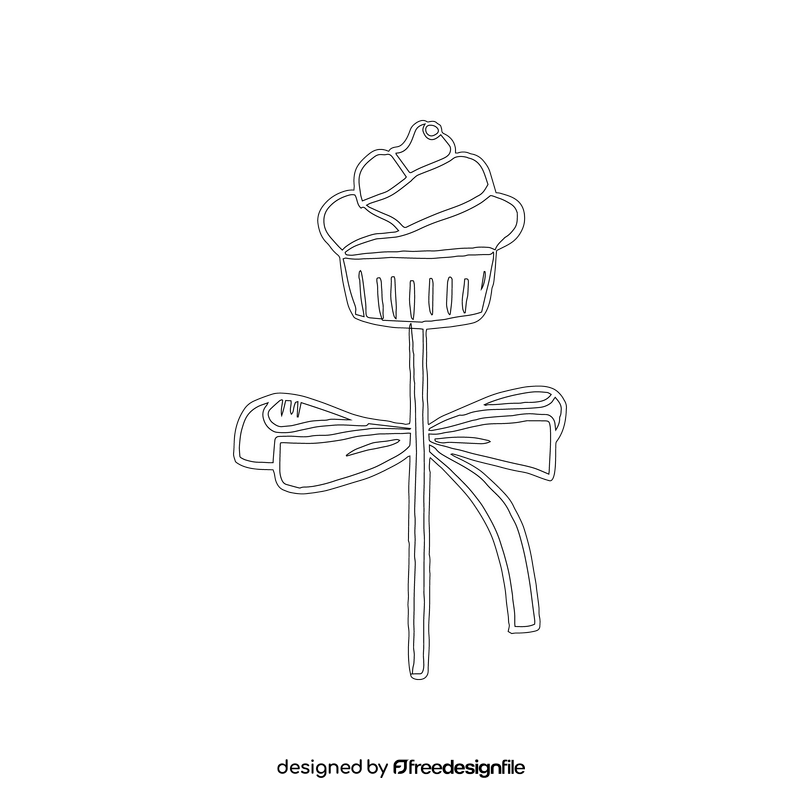 Cupcake on a Stick black and white clipart