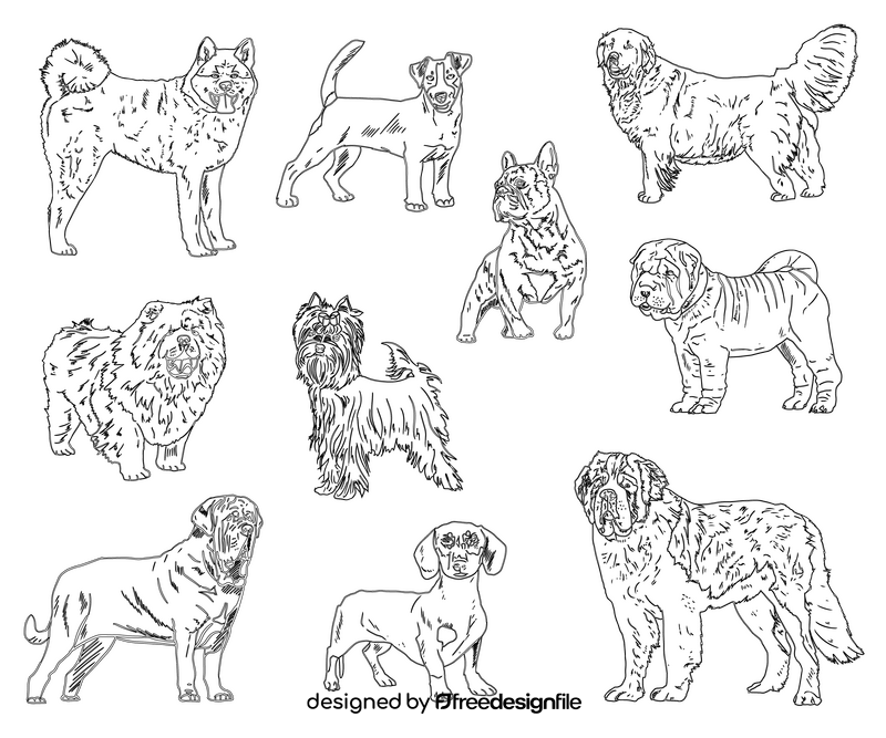 Dog Breeds black and white vector