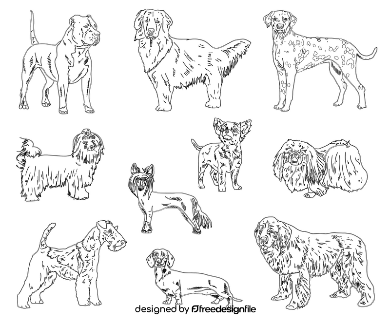 Dog Breeds black and white vector